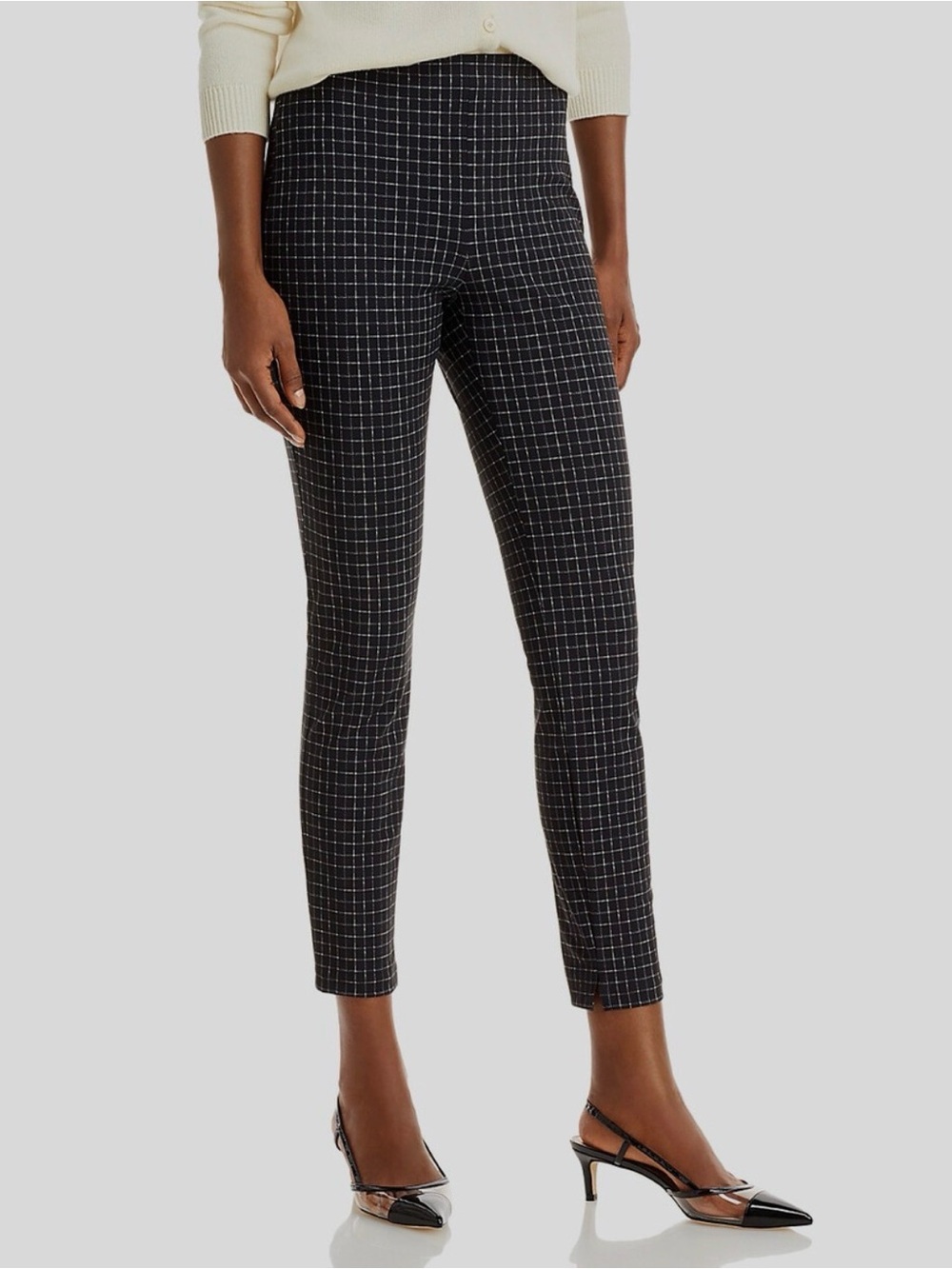 Theory Black Grid Print Skinny Cropped Legging Pant NWT Sz Large